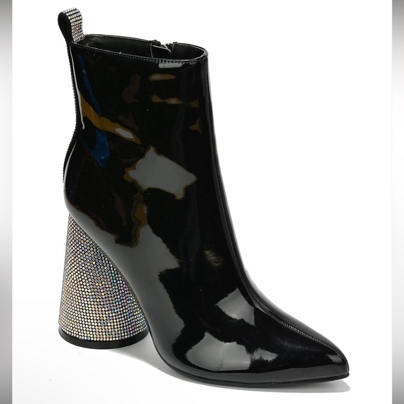 •CAPE ROBBIN• “Biba” Black Patent Rhinestone High Block Ankle Boots // NIB - Picture 3 of 16
